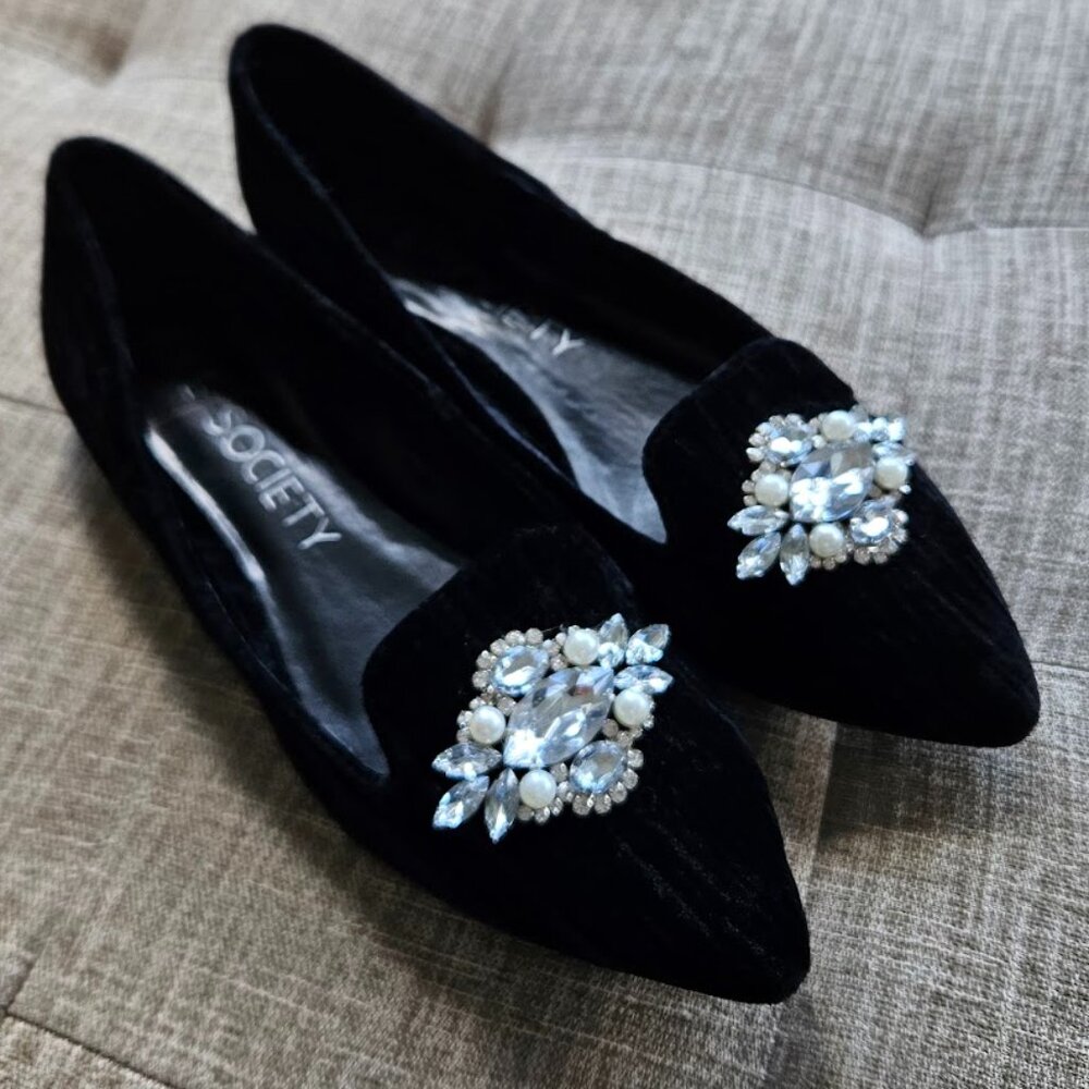 Sole Society Black Velvet embellished flat